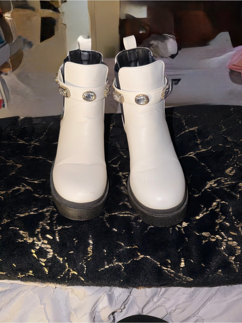 White Women’s Ankle Boots with Decorative Strap